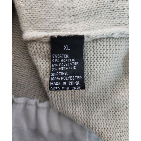 Iz Byer Womens Beige Knit Sweater With Sheer White Hemline XL Acrylic/Polyester - Picture 4 of 4